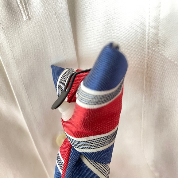 Clip on Satin Necktie. Junior's. Navy Blue White and Red. - Picture 4 of 9